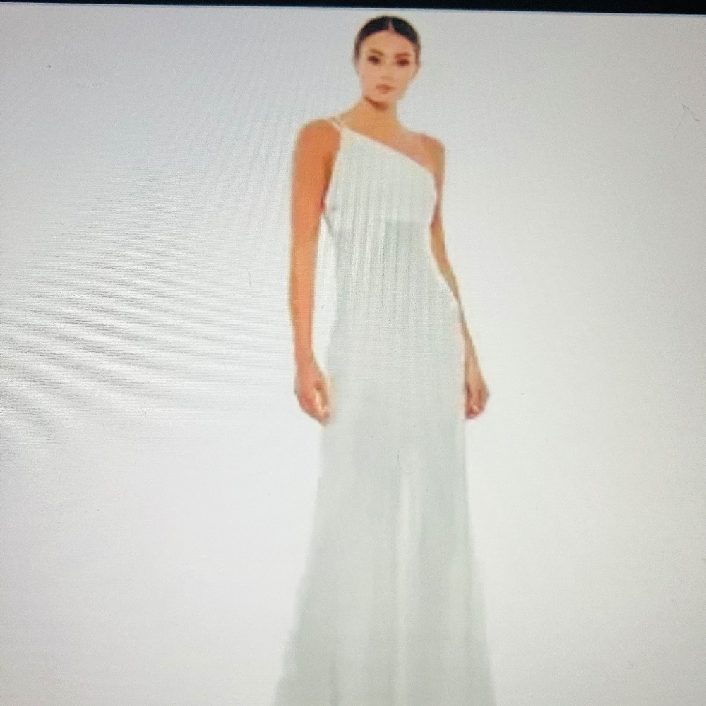 Ieena Mac Duggal One-Shoulder Satin Sheath Gown White